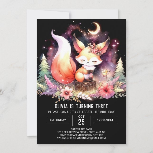  Whimsical Pastel Fox Birthday digital Invitation (Front)