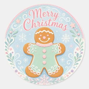 Whimsical Pastel Gingerbread Man Classic Round Sticker