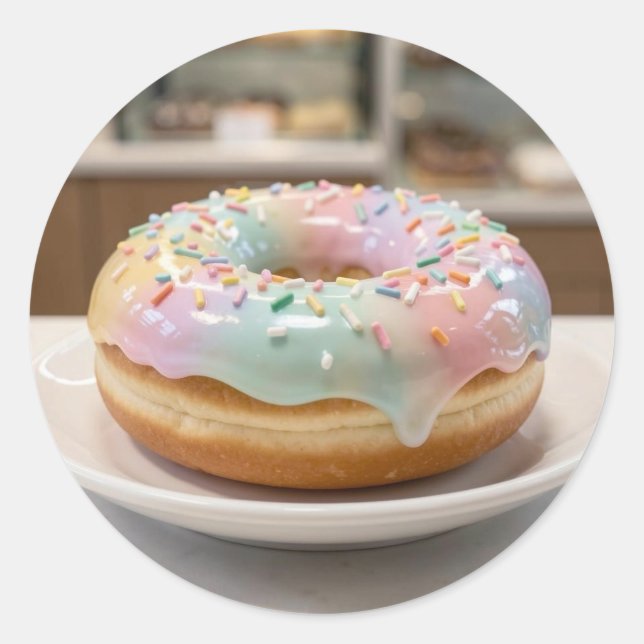 Whimsical Pastel Glass Glaze Doughnut Glossy   Classic Round Sticker (Front)
