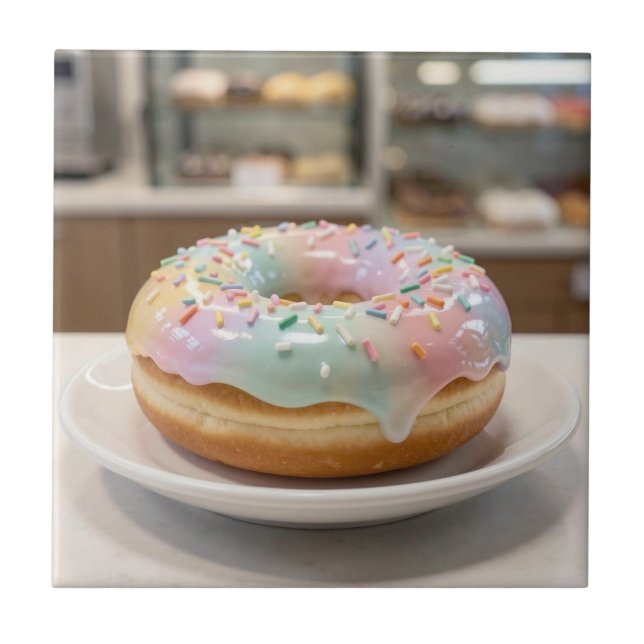 Whimsical Pastel Glass Glaze Doughnut   Tile (Front)