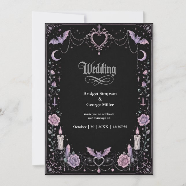 Whimsical Pastel Gothic Kawaii Wedding Invitation (Front)