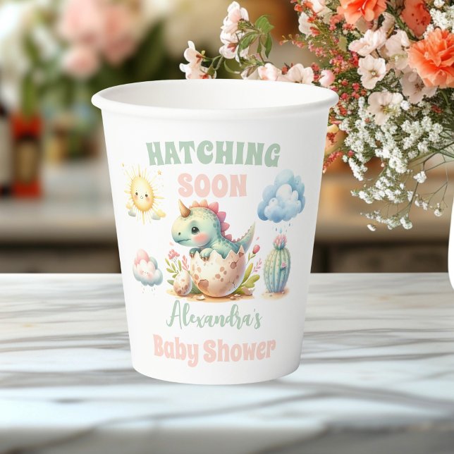 Whimsical Pastel Hatching Soon Dino Baby Shower Paper Cups (Creator Uploaded)