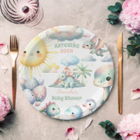 Whimsical Pastel Hatching Soon Dino Baby Shower