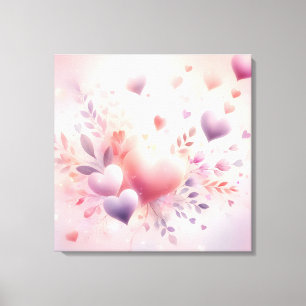 Whimsical Pastel Hearts Romantic Floral Love Canvas Print