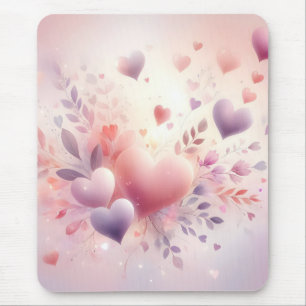 Whimsical Pastel Hearts Romantic Floral Love Mouse Mat