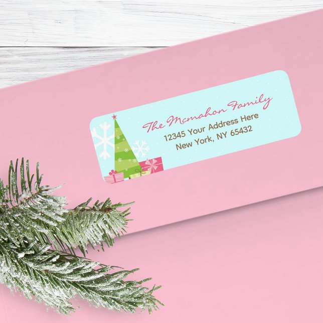 Whimsical Pastel Holiday Card Return Address Label (Beautiful Pretty Pastels Holiday Tree Greeting Card Return Address Sticker Labels)