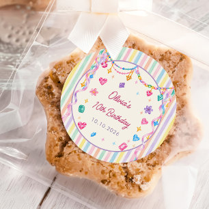 Whimsical Pastel Jewel Birthday Classic Round Sticker