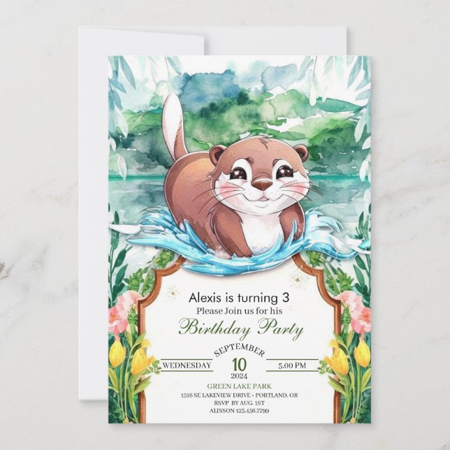 Whimsical Pastel Otter Birthday Invitation (Front)