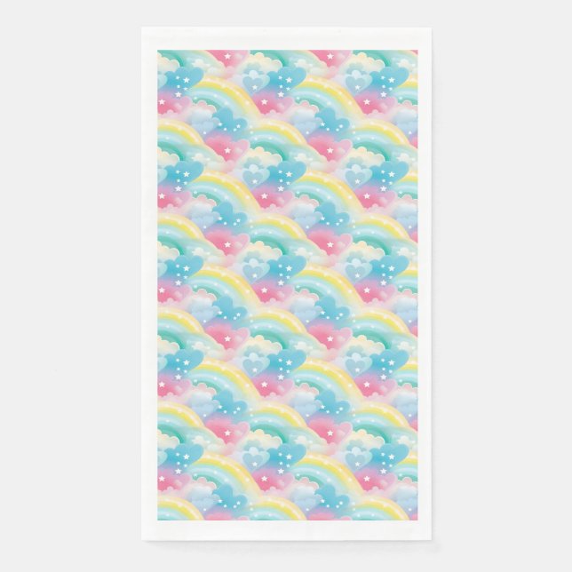 Whimsical Pastel Pattern with Hearts and Rainbows Napkin (Front)