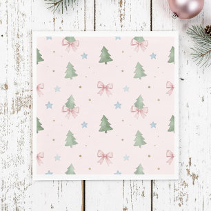 Whimsical Pastel Pink Christmas Tree & Coquette Bo Napkin