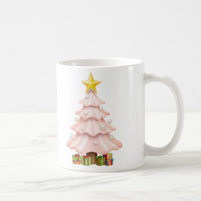 Whimsical Pastel Pink Christmas Tree With box gift Coffee Mug (Right)