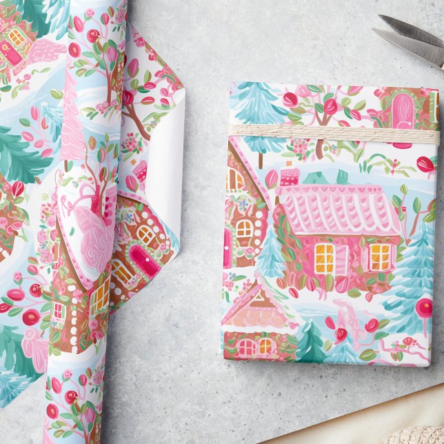 Whimsical Pastel Pink Gingerbread Dream Christmas Wrapping Paper (Creator Uploaded)