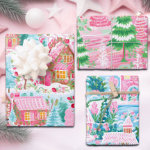 Whimsical Pastel Pink Gingerbread Village,
