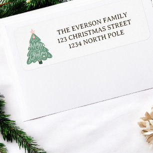 Whimsical pastel pink green merry christmas tree