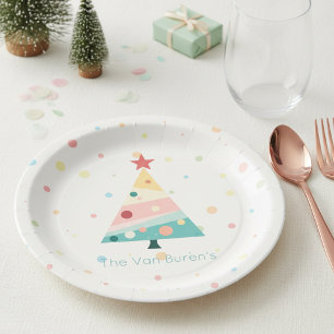 Whimsical Pastel Polka Dot Christmas Paper Plate