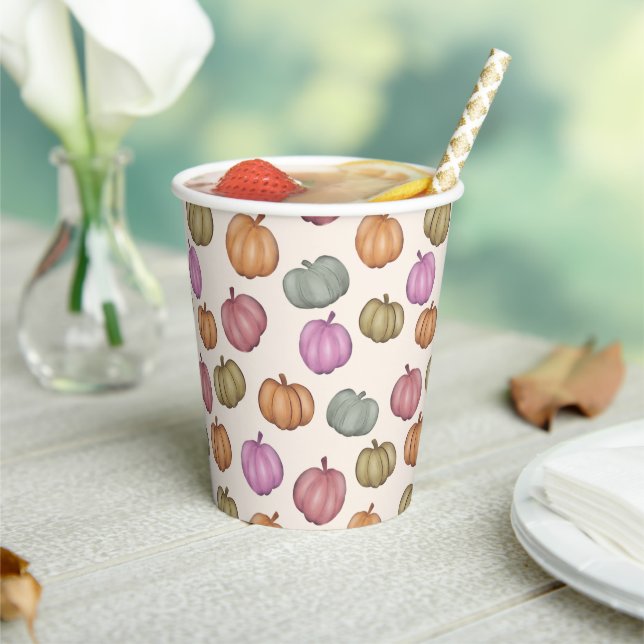 Whimsical Pastel Pumpkin Pastel Pattern Party Paper Cups (Insitu)