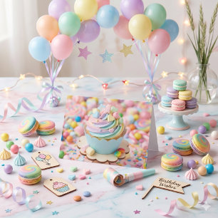 Whimsical Pastel Rainbow Cupcake Birthday Card