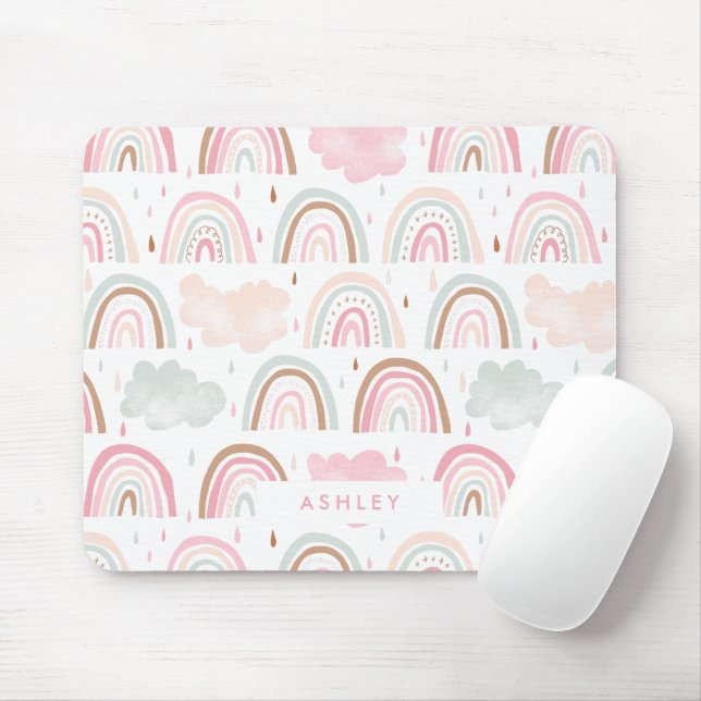 Whimsical pastel rainbow pattern mouse mat (With Mouse)