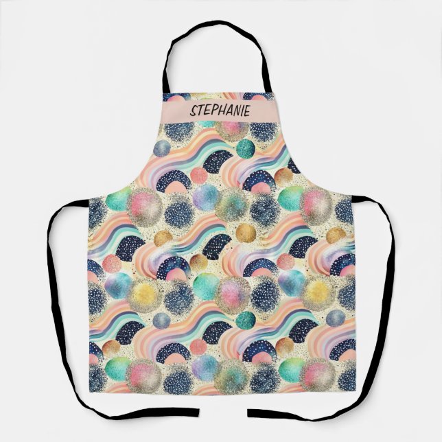 Whimsical Pastel Rainbow Waves & Glitter Abstract  Apron (Front)