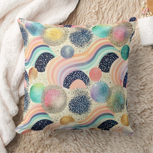 Whimsical Pastel Rainbow Waves & Glitter Abstract  Cushion (Blanket)