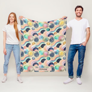 Whimsical Pastel Rainbow Waves & Glitter Abstract Fleece Blanket