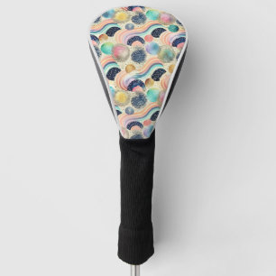 Whimsical Pastel Rainbow Waves & Glitter Abstract Golf Head Cover