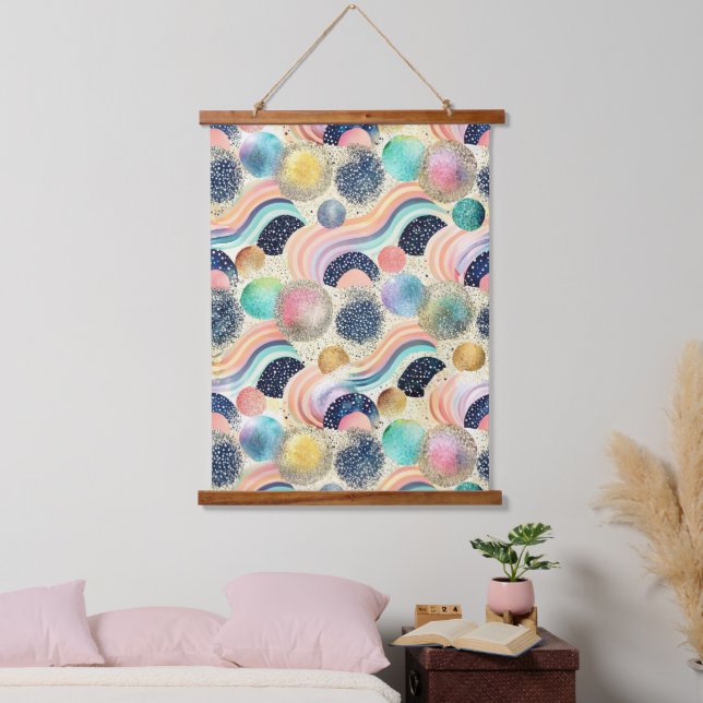 Whimsical Pastel Rainbow Waves & Glitter Abstract  Hanging Tapestry (Bedroom)