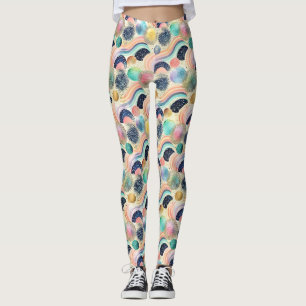 Whimsical Pastel Rainbow Waves & Glitter Abstract  Leggings
