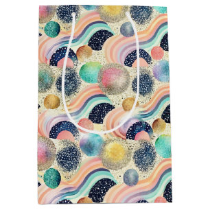 Whimsical Pastel Rainbow Waves & Glitter Abstract Medium Gift Bag