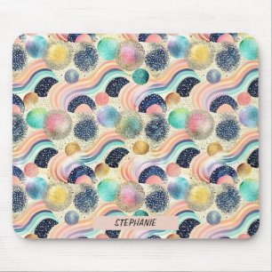 Whimsical Pastel Rainbow Waves & Glitter Abstract  Mouse Mat