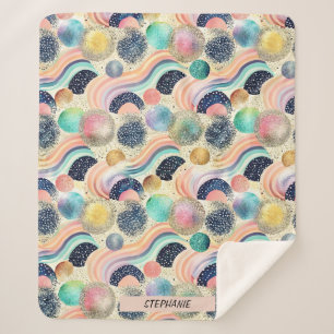 Whimsical Pastel Rainbow Waves & Glitter Abstract Sherpa Blanket