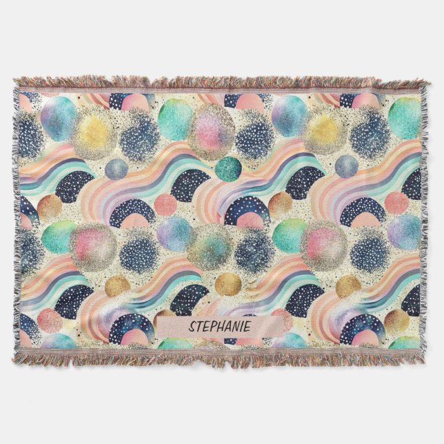 Whimsical Pastel Rainbow Waves & Glitter Abstract  Throw Blanket (Front)