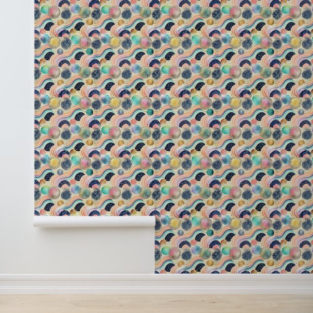 Whimsical Pastel Rainbow Waves & Glitter Abstract  Wallpaper (Application)