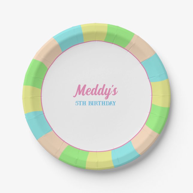 Whimsical pastel retro kid's custom photo  paper plate (Front)