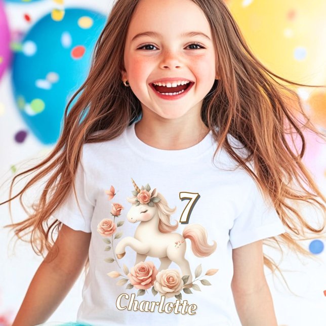 Whimsical pastel roses unicorn birthday T-Shirt (Creator Uploaded)