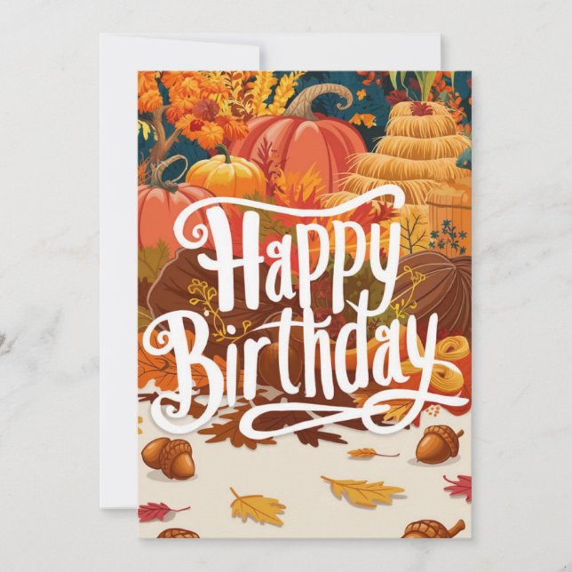 Whimsical Pastel Season Autumn Fall Happy Birthday Card (Front)