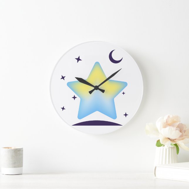 Whimsical Pastel Star and Moon Nursery Large Clock (Home)