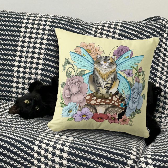 Whimsical Pastel Tabby Fairy Cat Floral Fantasy  Cushion (Creator Uploaded)