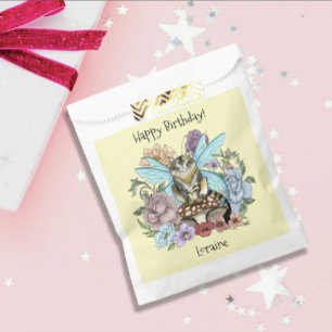 Whimsical Pastel Tabby Fairy Cat Floral Fantasy Favour Bags
