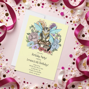 Whimsical Pastel Tabby Fairy Cat Floral Fantasy  Invitation