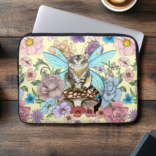 Whimsical Pastel Tabby Fairy Cat Floral Fantasy  Laptop Sleeve