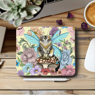Whimsical Pastel Tabby Fairy Cat Floral Fantasy  Mouse Mat