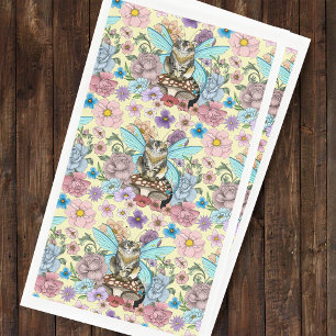 Whimsical Pastel Tabby Fairy Cat Floral Fantasy Napkin