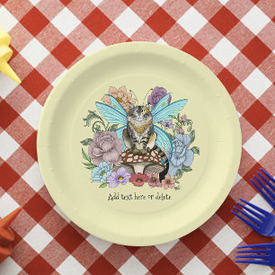Whimsical Pastel Tabby Fairy Cat Floral Fantasy Paper Plate