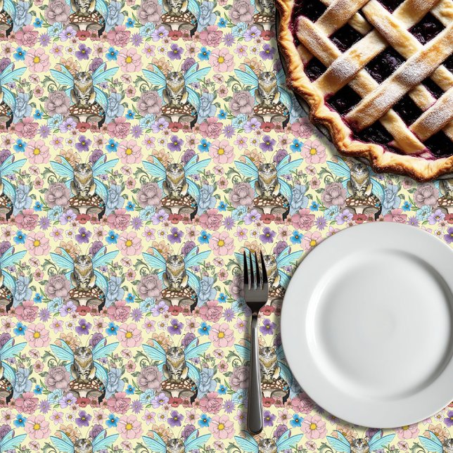Whimsical Pastel Tabby Fairy Cat Floral Fantasy  Tablecloth (Creator Uploaded)