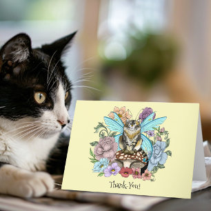 Whimsical Pastel Tabby Fairy Cat Floral Fantasy  Thank You Card