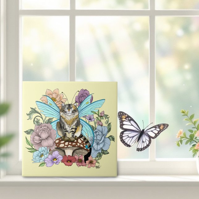 Whimsical Pastel Tabby Fairy Cat Floral Fantasy  Tile (Creator Uploaded)