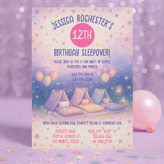Whimsical Pastel Teepees Sleepover Birthday  Invitation