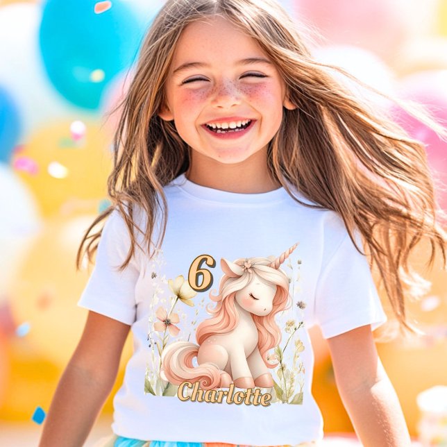 Whimsical pastel unicorn wildflower birthday T-Shirt (Creator Uploaded)