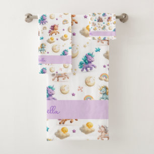 Whimsical Pastel Unicorns and Castles Fantasy Bath Towel Set